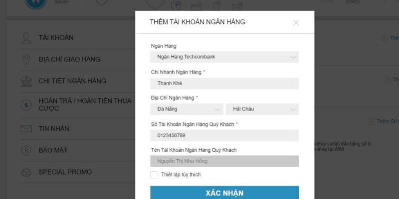 Cập nhật thông tin số tài khoản ngân hàng để giao dịch